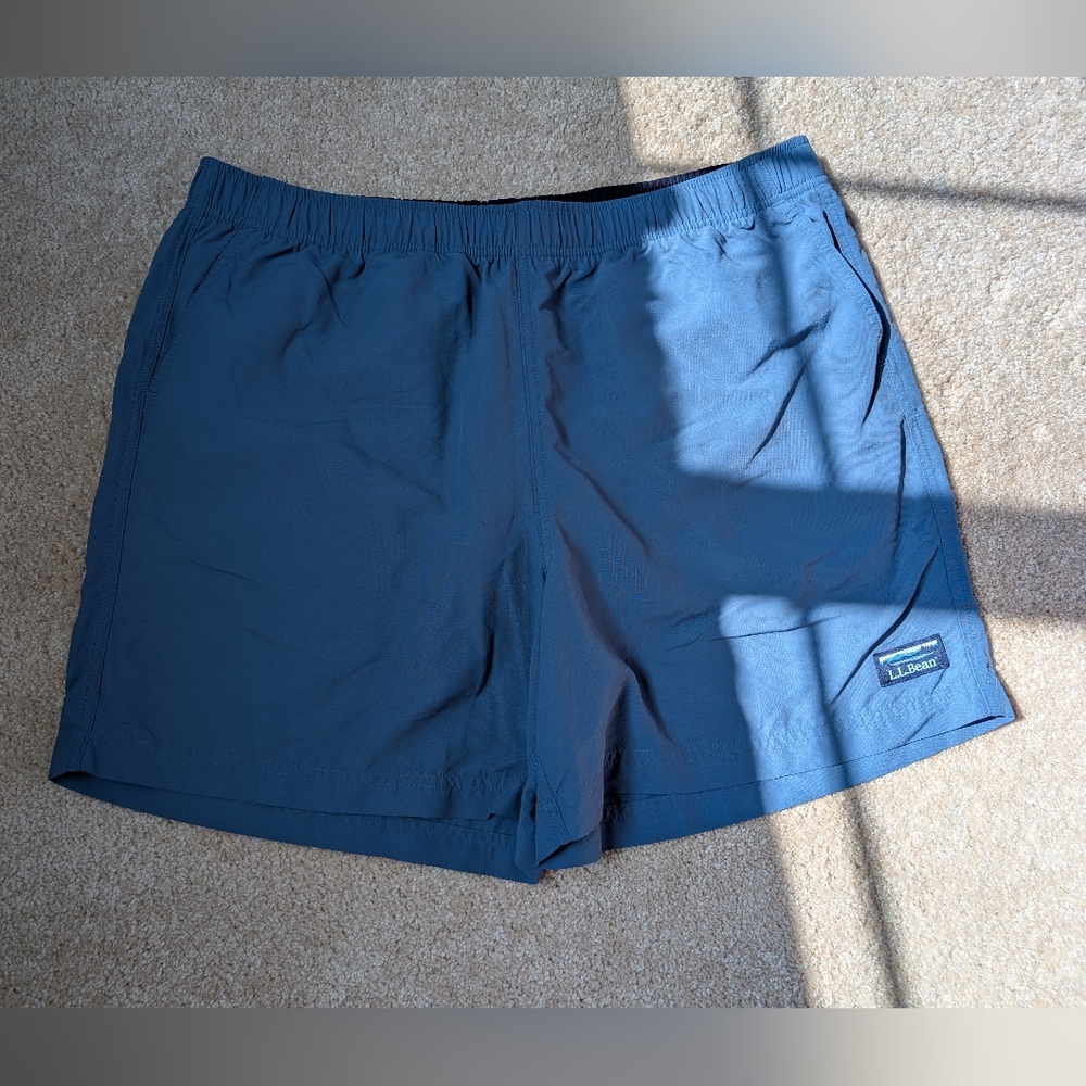 LL Bean Blue Nylon Lined Swim Trunks Shorts